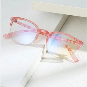Wayfarer Style Half Rim Blue Light Glasses - Petite Faces - Pink Tortoise NWT SO